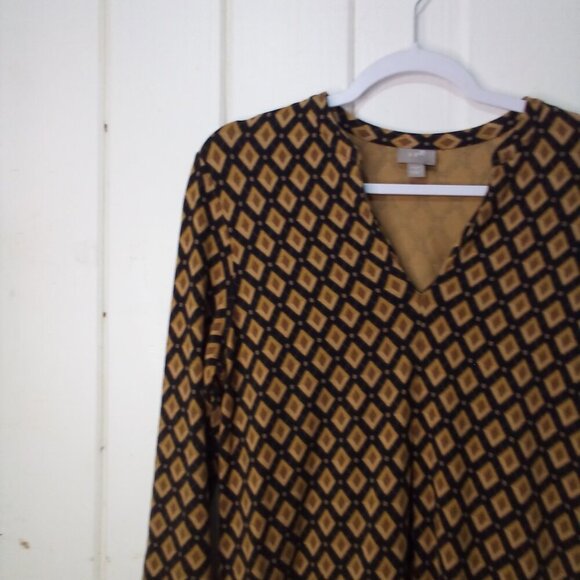 J Jill Dress Women S Long Sleeve V-Neck Stretch Pattern Brown Black - Picture 4 of 13